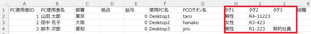 インポートファイルの書式